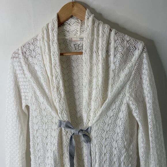 Odd Molly 337 Cardigan Sz 2 (Med) Cream Pointelle Knit Front Tie Dainty Fairy - Picture 4 of 15